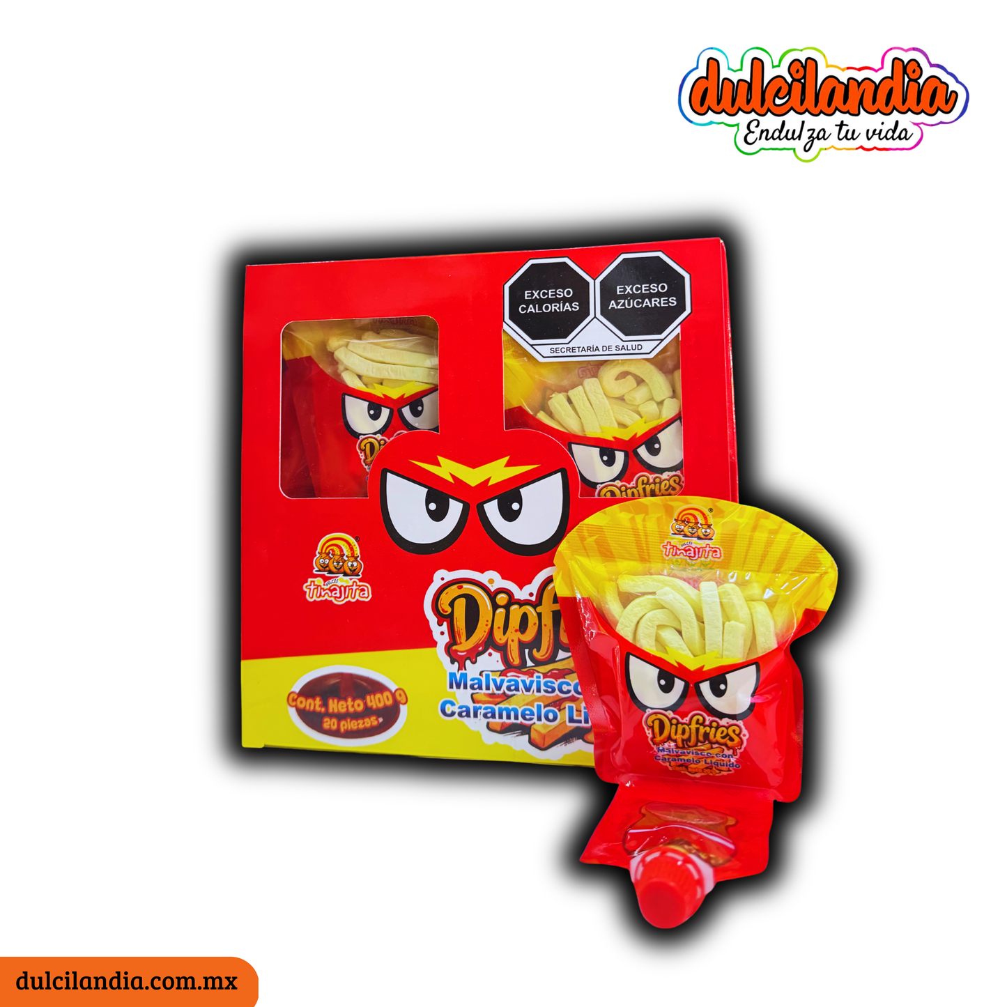 Dipfries Malvavisco con Caramelo Líquido 20g TINAJITA Exhibidor c/20