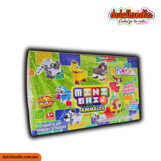Mini Brix Animales Juguete Sorpresa con Caramelo Tronador HUBIN Exhibidor c/18