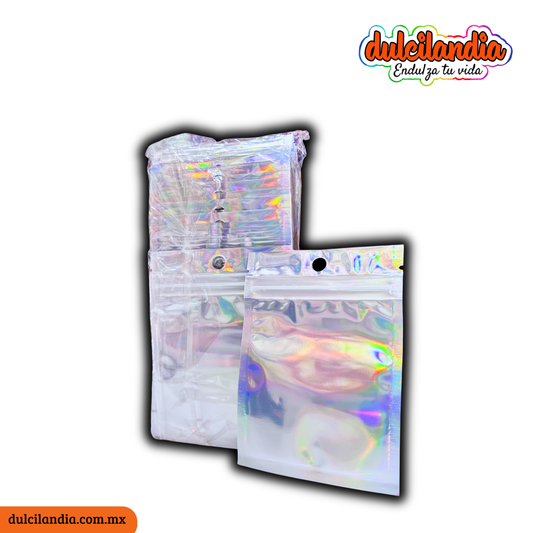 Bolsas Holográficas Tornasol Resellables 9x12cm ARANDAS Empaque c/100