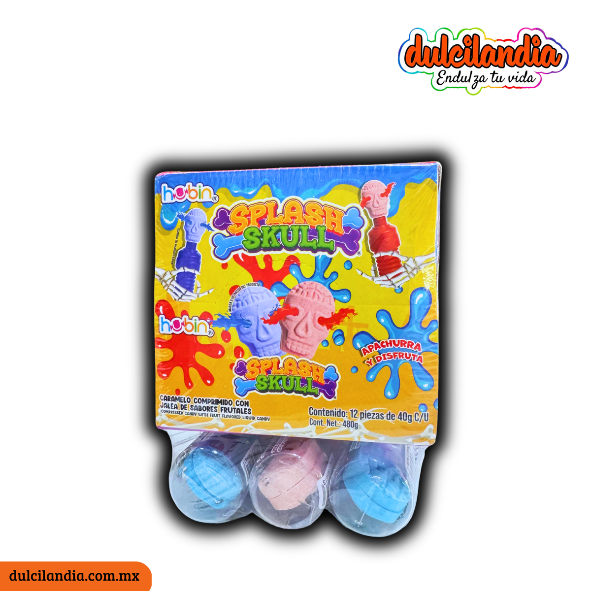 Splash Skull Caramelo Comprimido con Jalea 40g HUBIN Exhibidor c/12