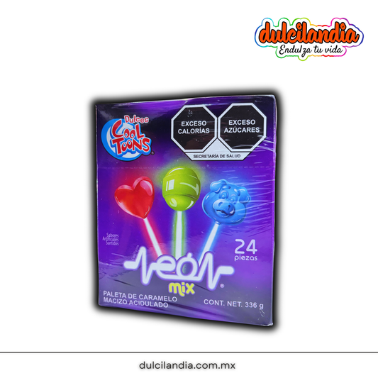Paletas Neón Mix Surtidas 14g COOL TOONS Caja c/24
