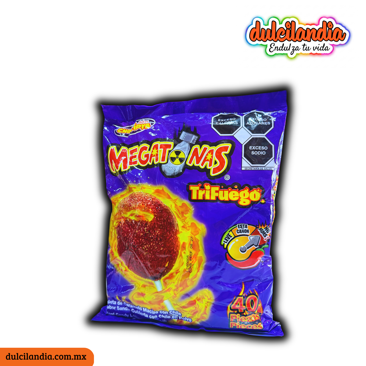 Paletas Megatonas TriFuego 14g DULCES CHOMPYS Bolsa c/40