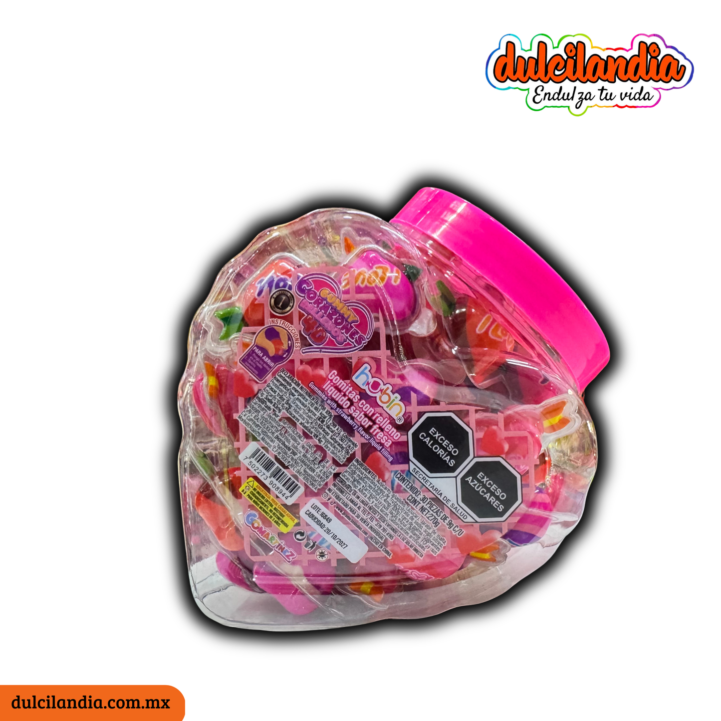 Gomitas Gummy Corazones Rellenos 4D 9g HUBIN Vitrolero c/30