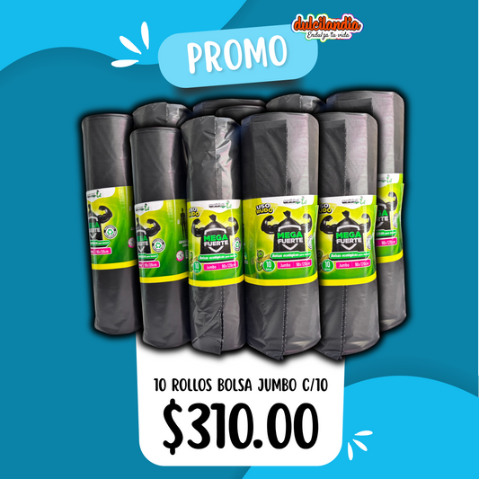 1 Promo 10 Rollos Bolsa Negra Jumbo c/10