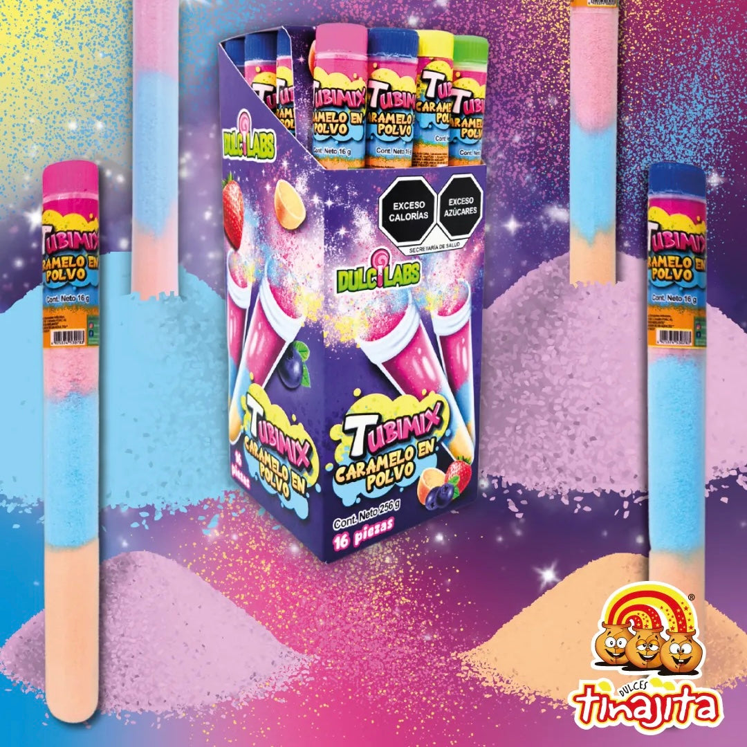 Caramelos en Polvo Tubimix 16g DULCILABS Exhibidor c/16