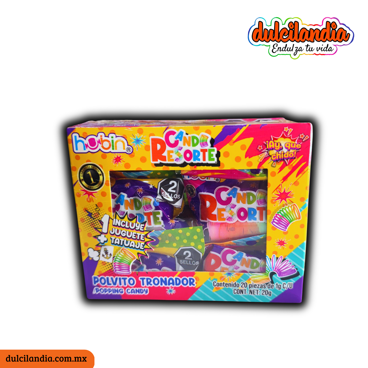 Candi Resorte Dulce, Juguete y Tatuaje HUBIN Caja c/20