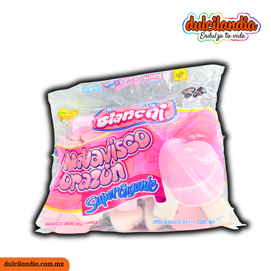 Bombones Malvaviscos Corazón Súper Gigante 28g DE LA ROSA Bolsa c/30