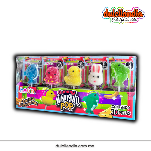 Paletas Gummy Animal Pop Surtida HUBIN Exhibidor c/30