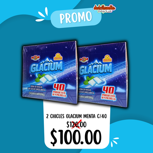 1 Promo 2 Chicles Glacium 4’s Menta LAS DELICIAS Caja c/40