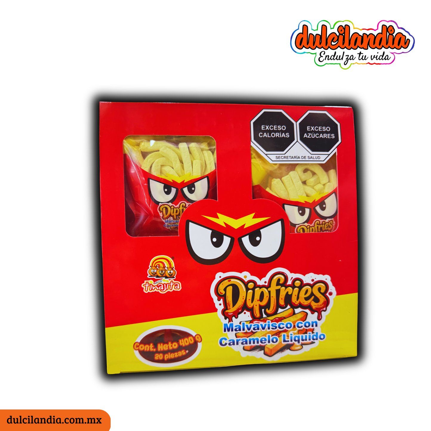 Dipfries Malvavisco con Caramelo Líquido 20g TINAJITA Exhibidor c/20