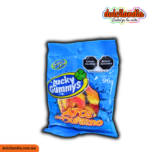 Gomitas Aros de Durazno LUCKY GUMMYS Sobre 96g