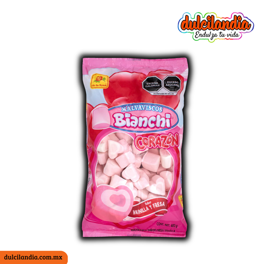 Bombones Malvaviscos Corazón Vainilla y Fresa DE LA ROSA Bolsa 400g