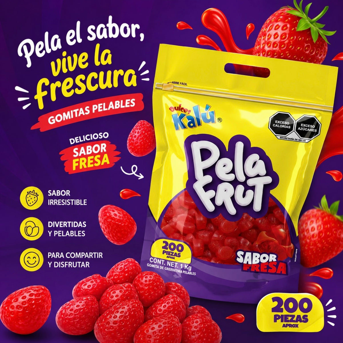 Gomitas Pelables Pela Frut Fresa KALÚ Bolsa c/200