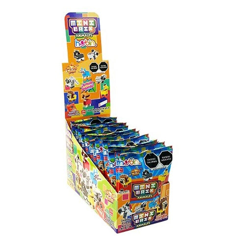 Mini Brix Animales Juguete Sorpresa con Caramelo Tronador HUBIN Exhibidor c/18