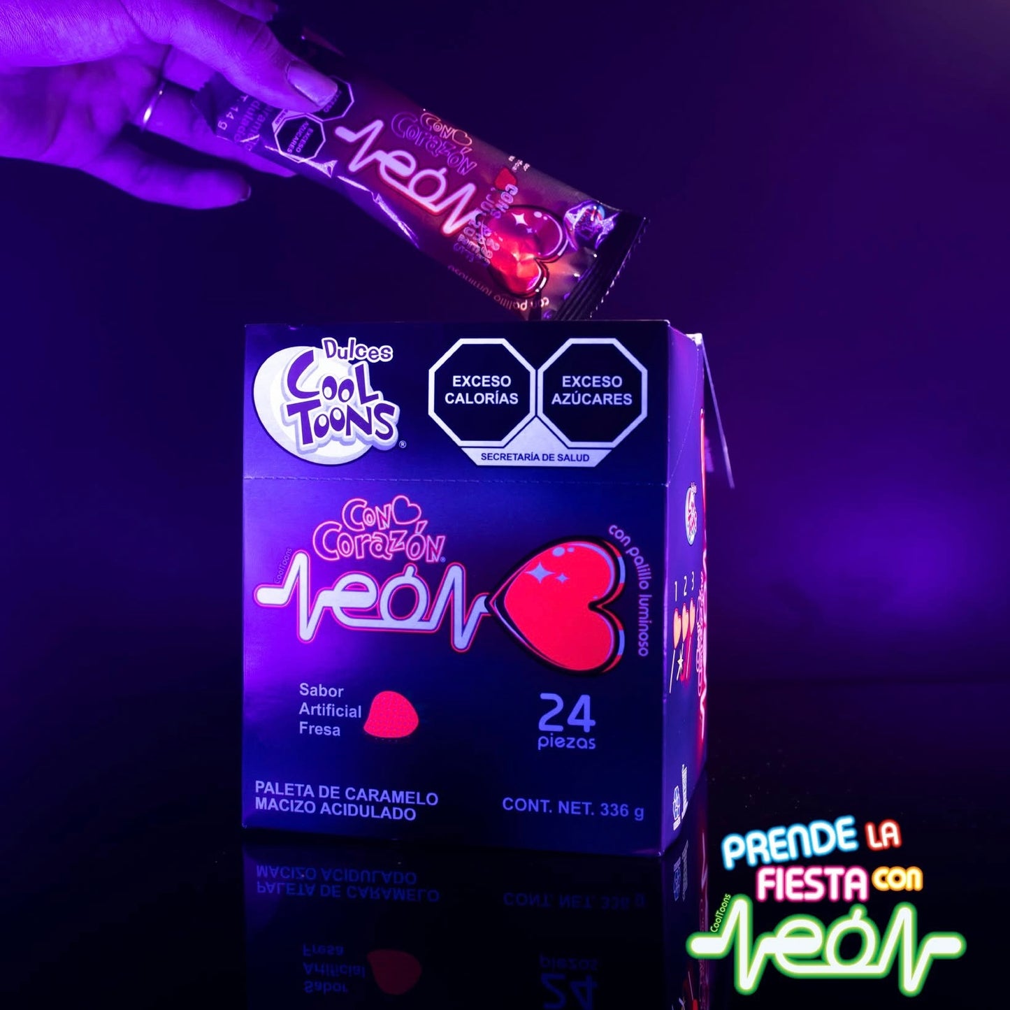 Paletas ConCorazón Neón 14g COOL TOONS Caja c/24