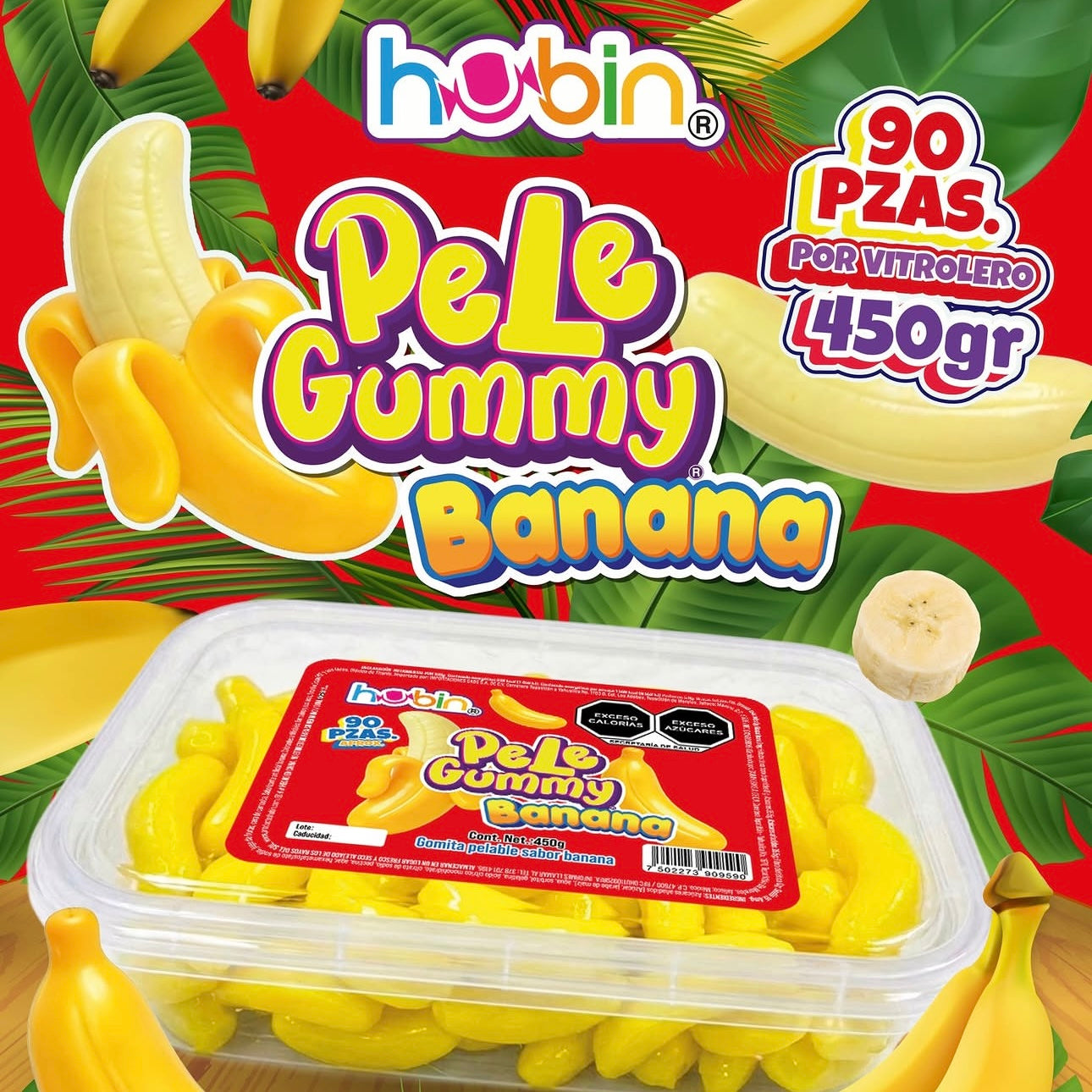 Gomitas Pelables Pele Gummy Banana Plátano HUBIN Exhibidor c/90