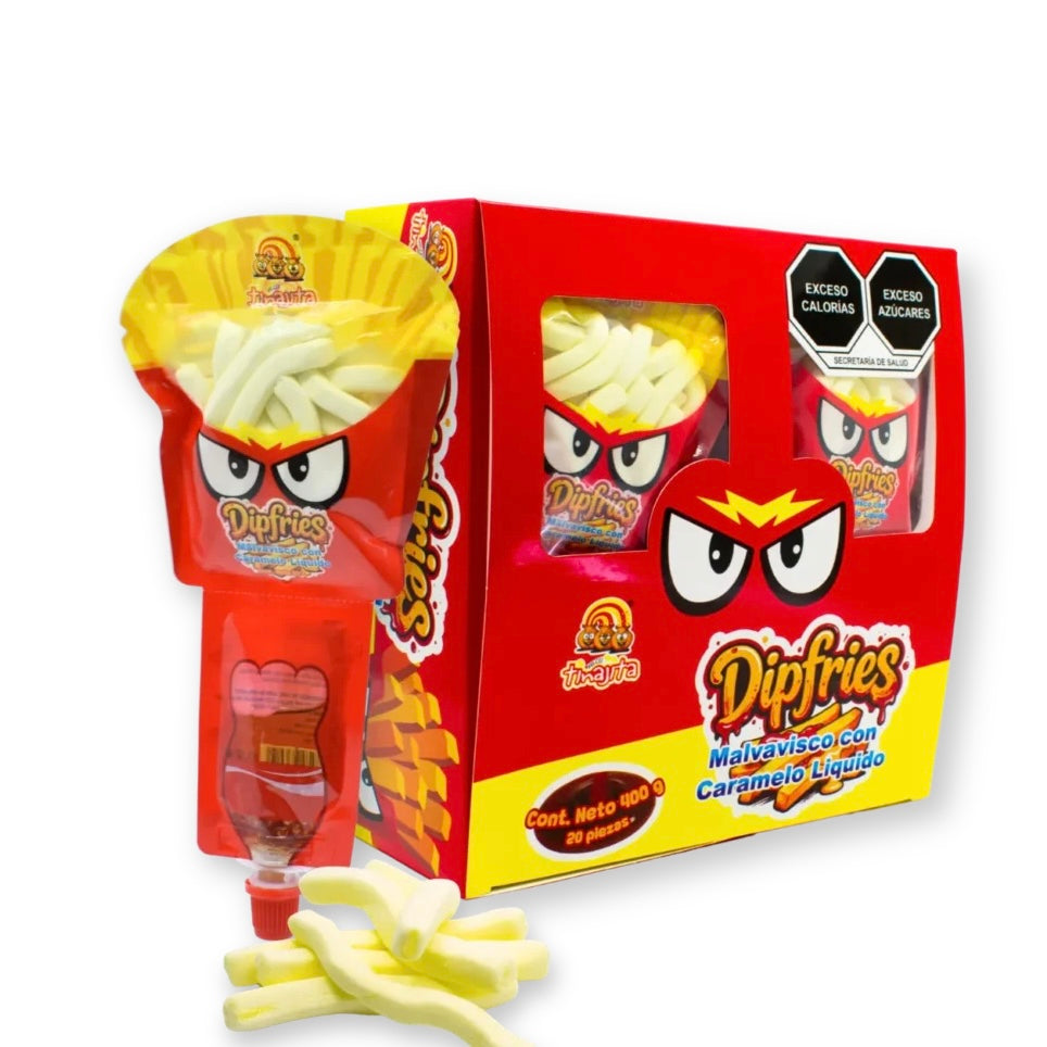 Dipfries Malvavisco con Caramelo Líquido 20g TINAJITA Exhibidor c/20