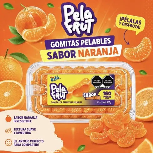 Gomitas Pelables Pela Frut Naranja KALÚ Exhibidor c/160