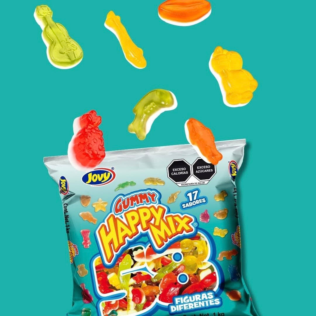 Gomitas Gummy Happy Mix 58 Figuras 17 Sabores Surtidos JOVY Bolsa 1Kg