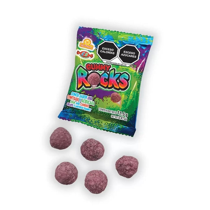 Gummy Rocks Gomitas Aciduladas Uva Sobres 11.5g Exhibidor c/24