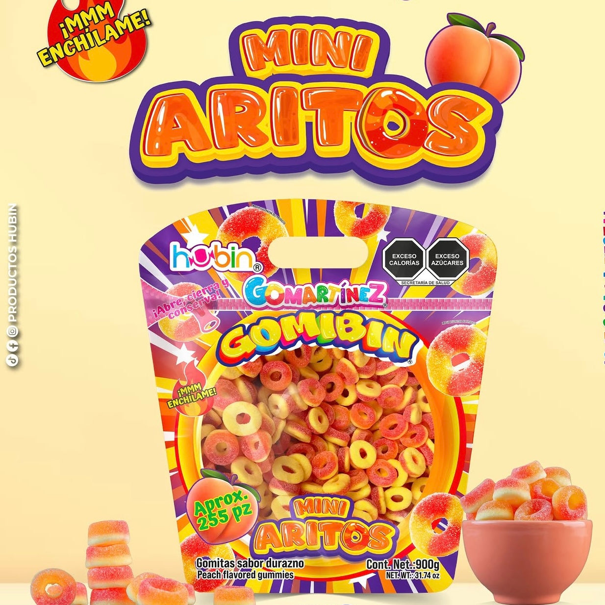 Gomitas Mini Aritos de Durazno HUBIN Bolsa 900g