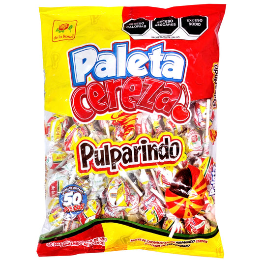 Paleta Cereza Pulparindo 19g DE LA ROSA Bolsa c/50