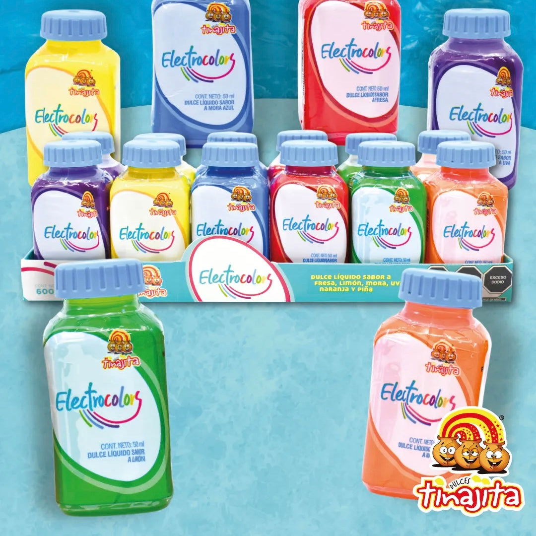 Caramelos Líquidos Electrocolors Surtido 50ml TINAJITA Exhibidor c/12