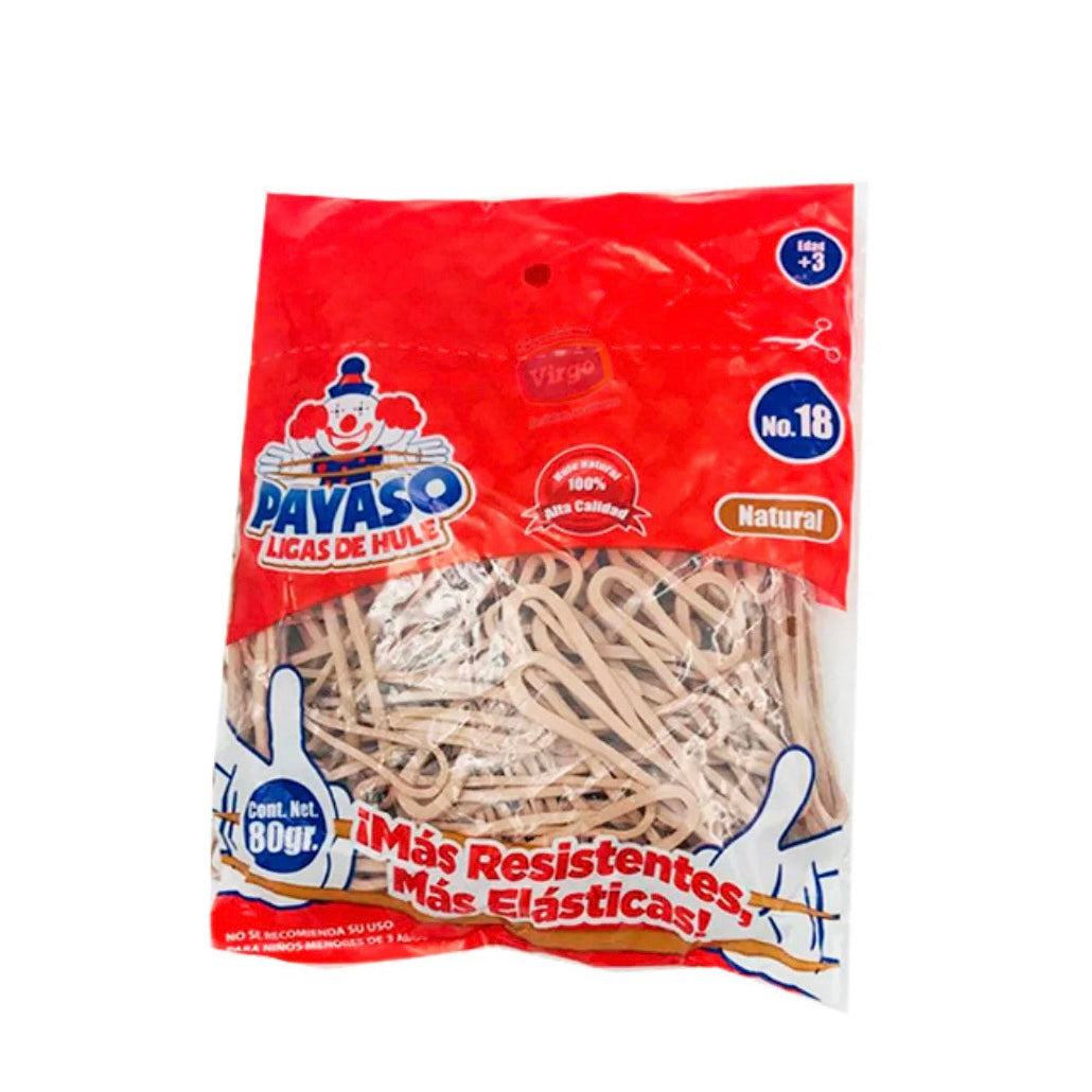 Ligas de Hule Natural #18 PAYASO Bolsa 80g c/100 Aprox.