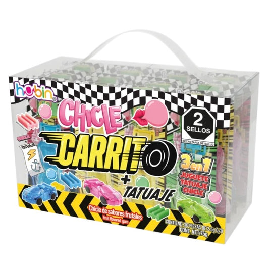 Chicle Carrito + Tatuaje 3 en 1 HUBIN Exhibidor c/30