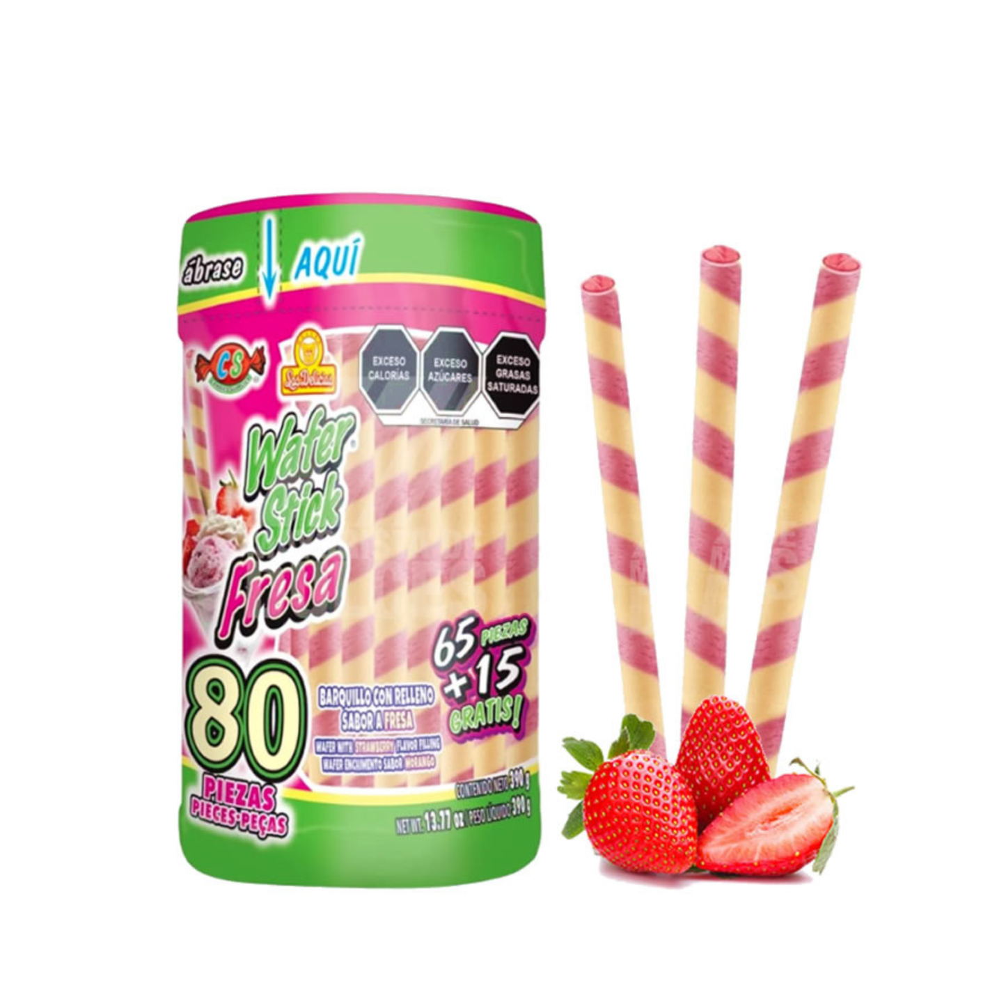 Barquillos Wafer Stick Fresa LAS DELICIAS Vitrolero c/80