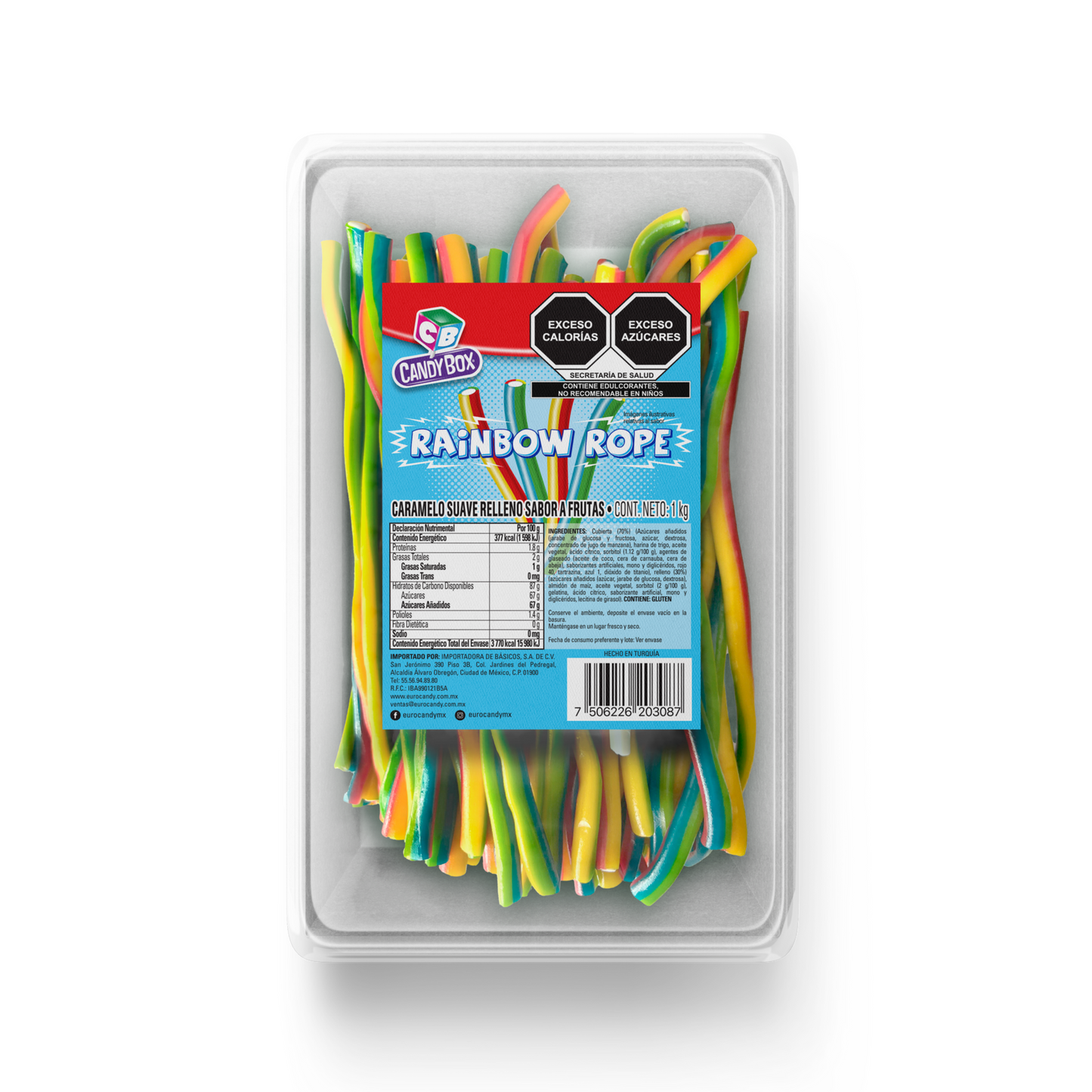 Caramelos Suaves Rellenos Rainbow Rope CANDY BOX Estuche 1Kg