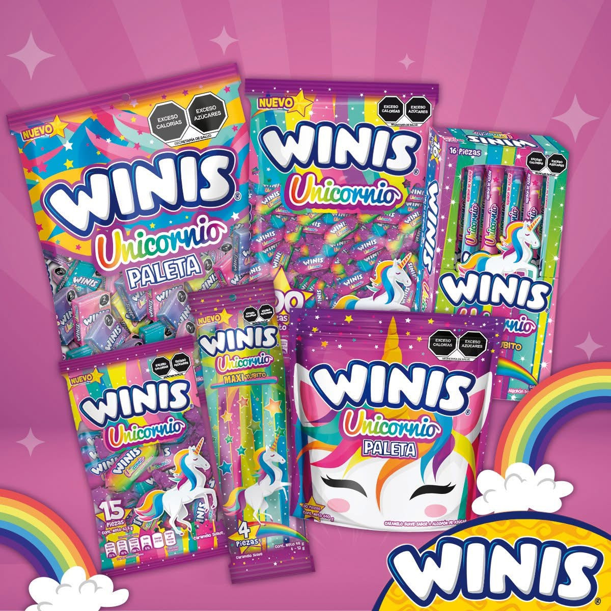 Paletas de Caramelo Suave Unicornio 7g WINIS Bolsa c/40