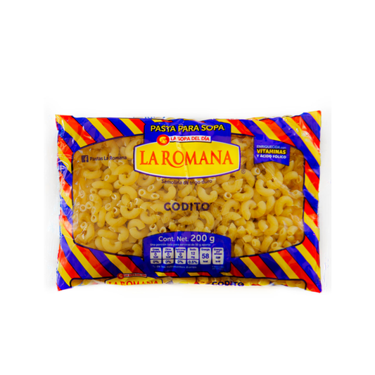 Pasta para Sopa Coditos LA ROMANA Bolsa 200g
