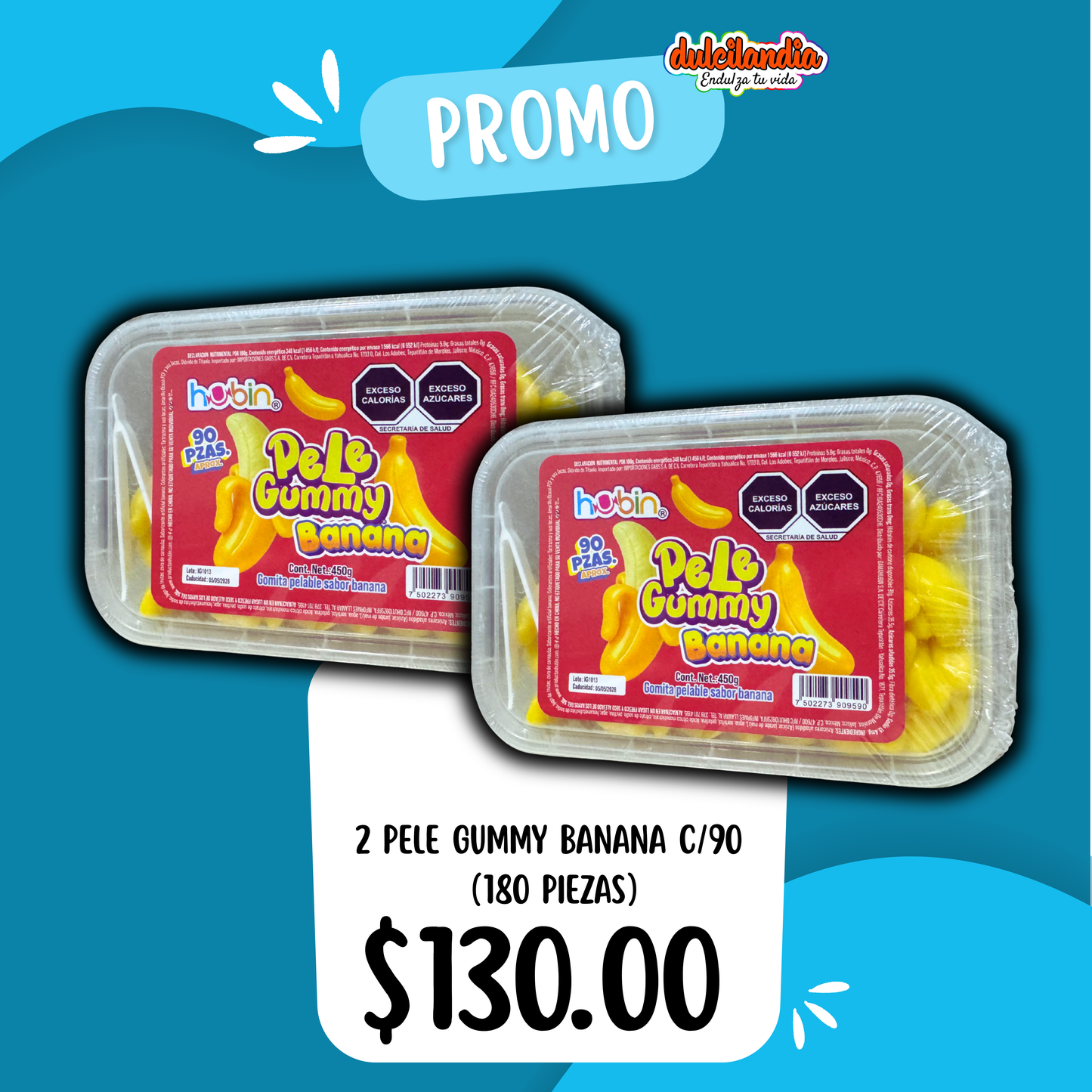 1 Promo 2 Gomitas Pelables Pele Gummy Banana Plátano HUBIN Exhibidor c/90