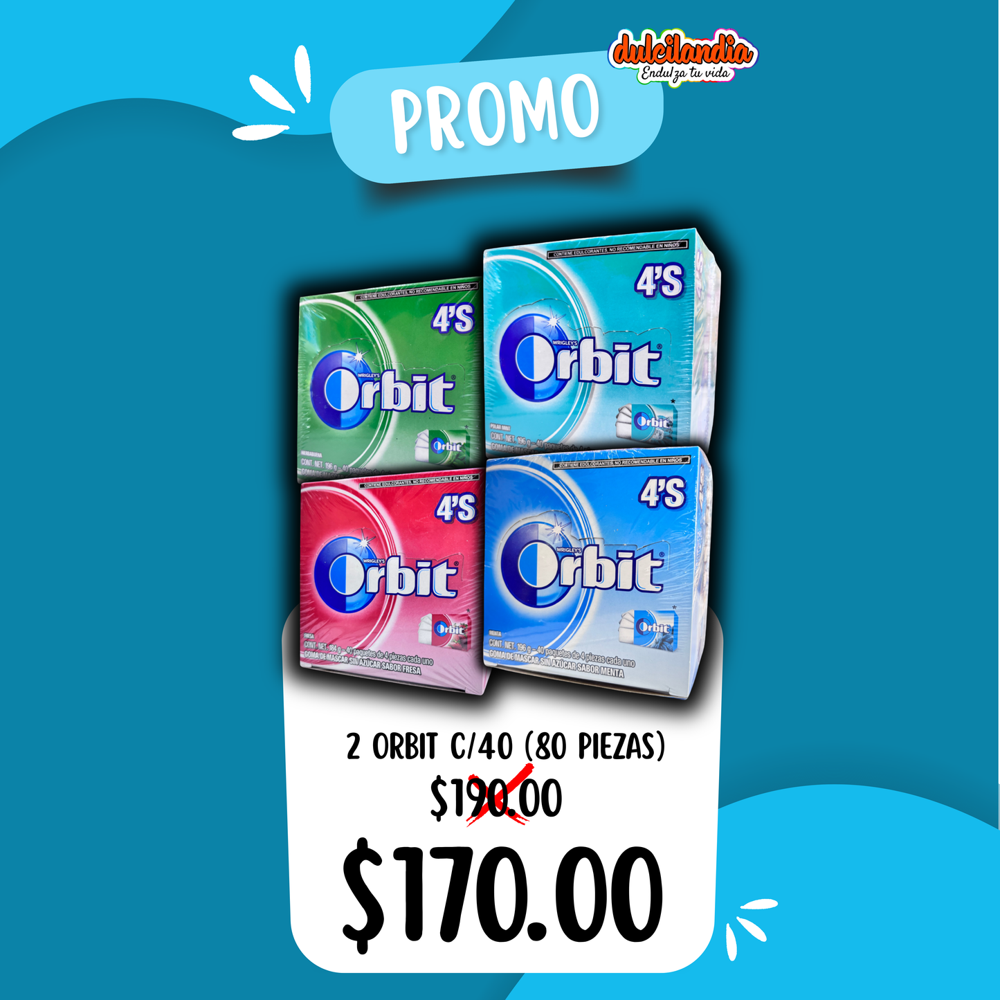 1 Promo 2 Chicles Orbit Caja c/40 (80 Piezas)