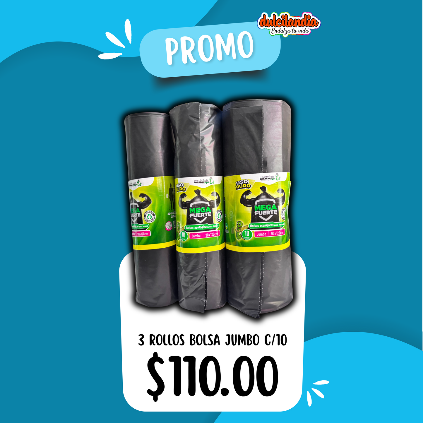 1 Promo 3 Rollos Bolsa Negra Jumbo ANGUIPLAST c/10