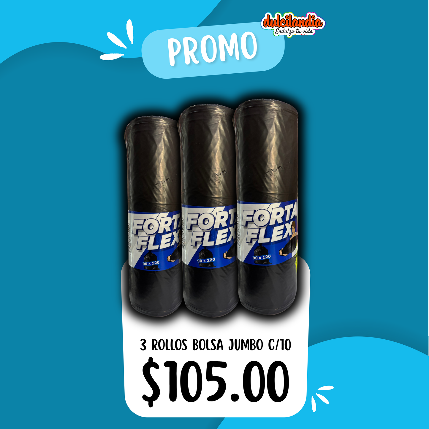 1 Promo 3 Rollos Bolsa Negra Jumbo FORTA FLEX c/10