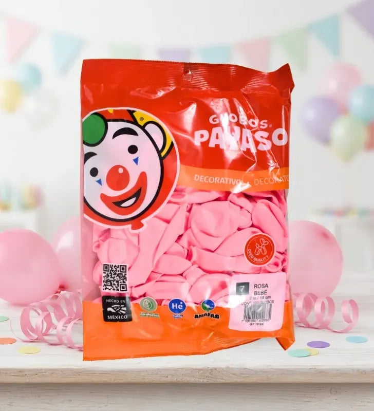 Globos #9 Rosa Bebé GLOBOS PAYASO Bolsa c/50