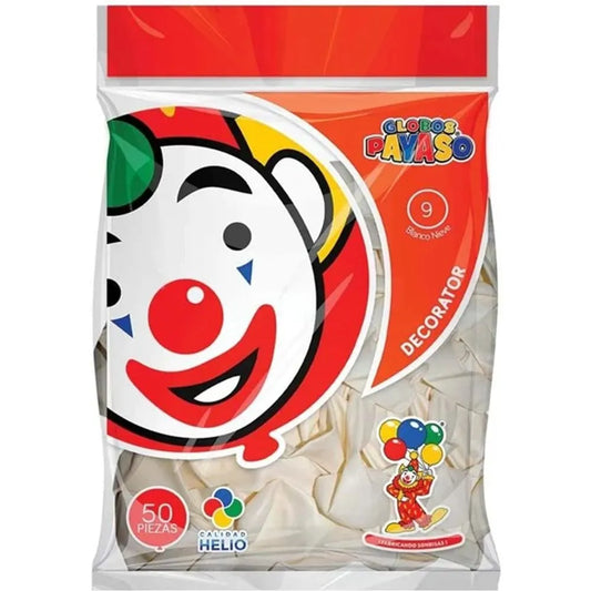 Globos #9 Blanco Nieve GLOBOS PAYASO Bolsa c/50