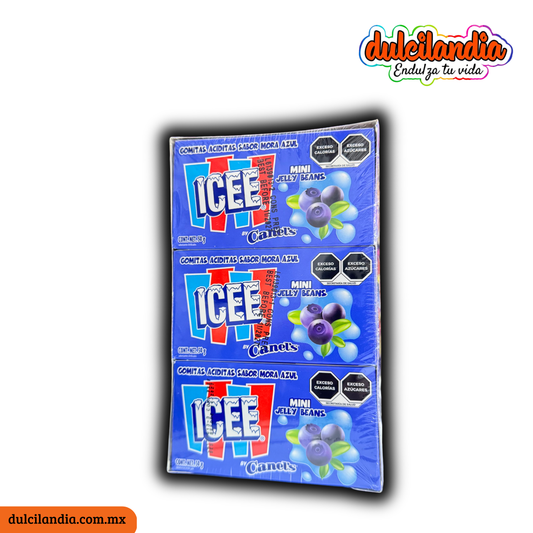 Gomitas ICEE Mini Jelly Beans Mora Azul Acidita Cajita 50g CANEL’S Exhibidor c/9