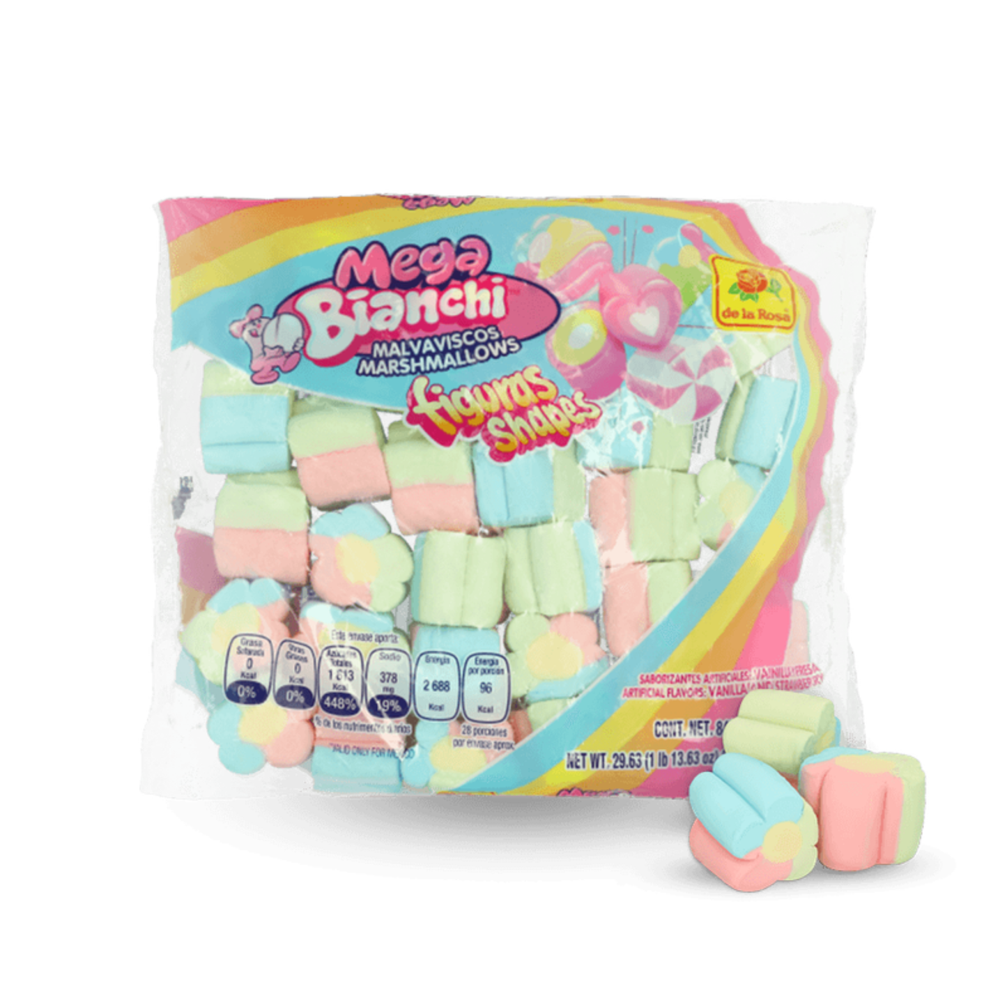 Bombones Malvaviscos Figuras Flores Súper Gigante 28g DE LA ROSA Bolsa c/30