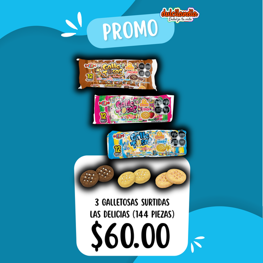 1 Promo 3 Galletas GalleTosas Surtidas 4’s LAS DELICIAS Bolsa c/12 (144 Piezas)