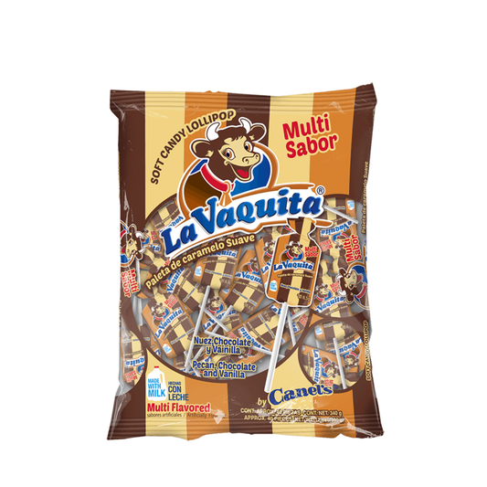 Paletas La Vaquita Multisabor Nuez, Chocolate y Vainilla 7.5g CANEL’S Bolsa c/40