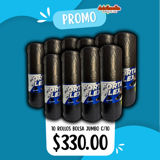 1 Promo 10 Rollos Bolsa Negra Jumbo FORTA FLEX c/10