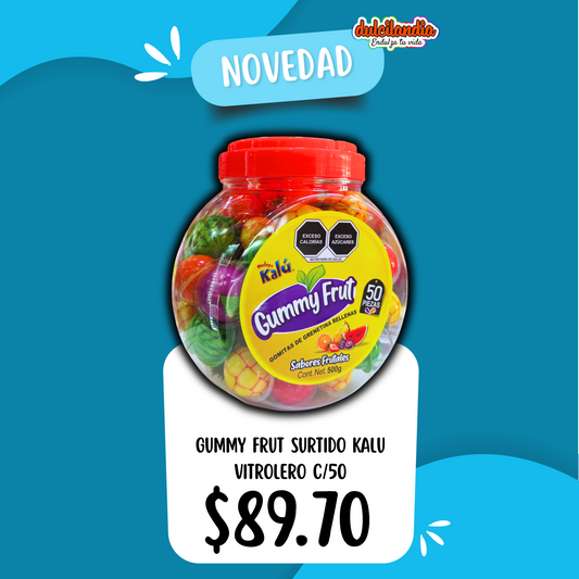 1 Novedad Gummy Frut Surtido 10g KALÚ Vitrolero c/50