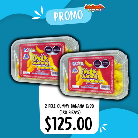 1 Promo 2 Gomitas Pelables Pele Gummy Banana Plátano HUBIN Exhibidor c/90
