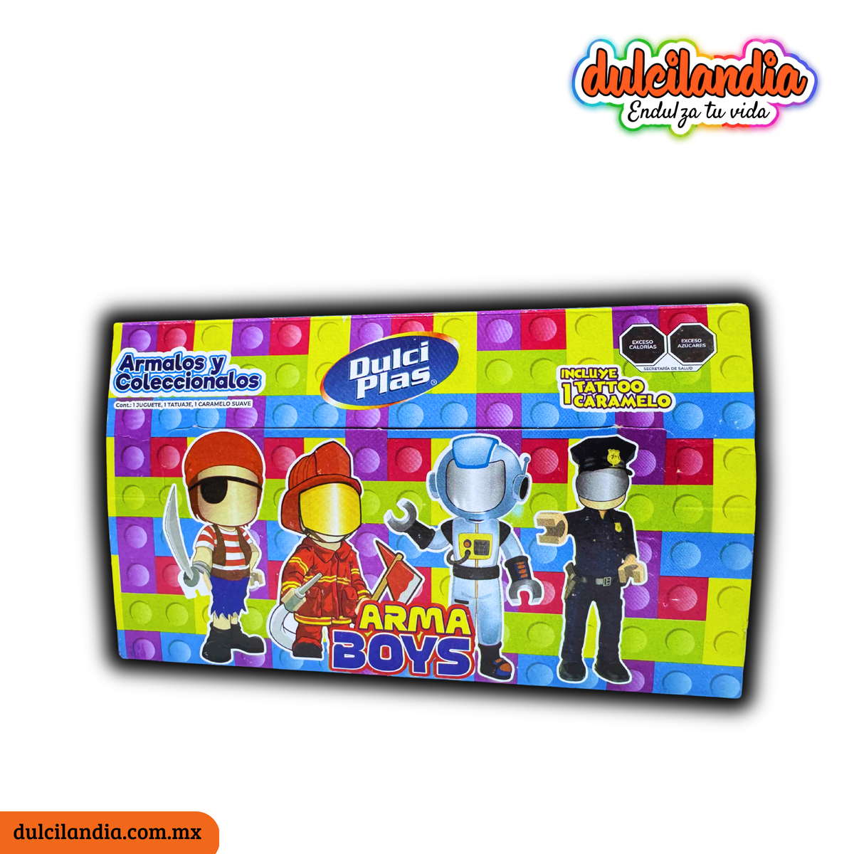 Arma Boys Juguete, Tatuaje y Caramelo Suave DULCIPLAS Exhibidor c/20