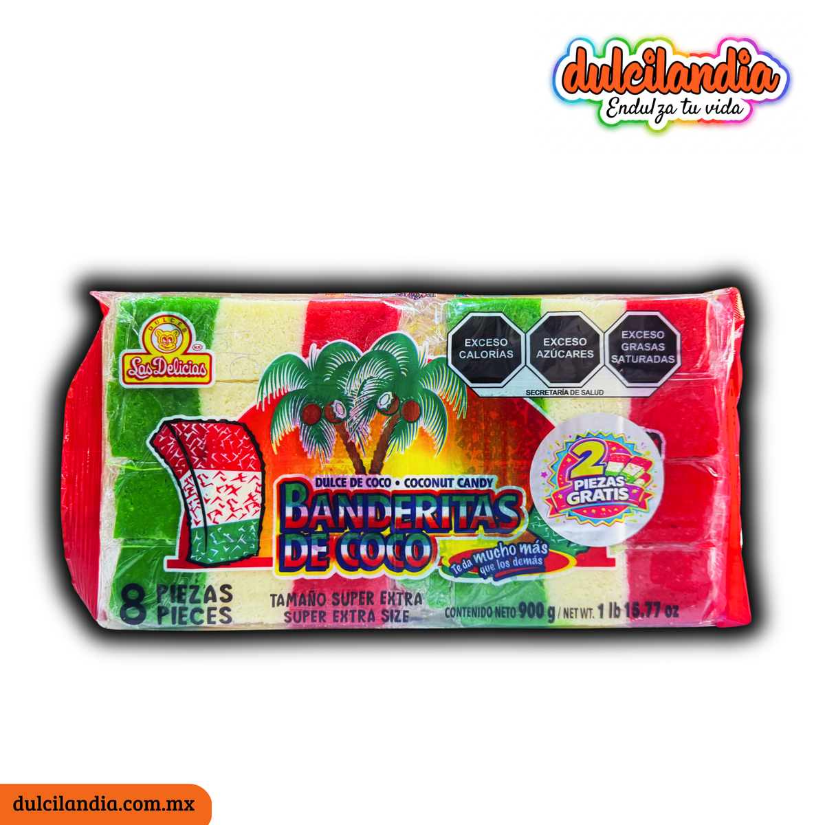 Banderas de Coco Super Extra 112.5g LAS DELICIAS Bolsa c/8 + 2 Gratis
