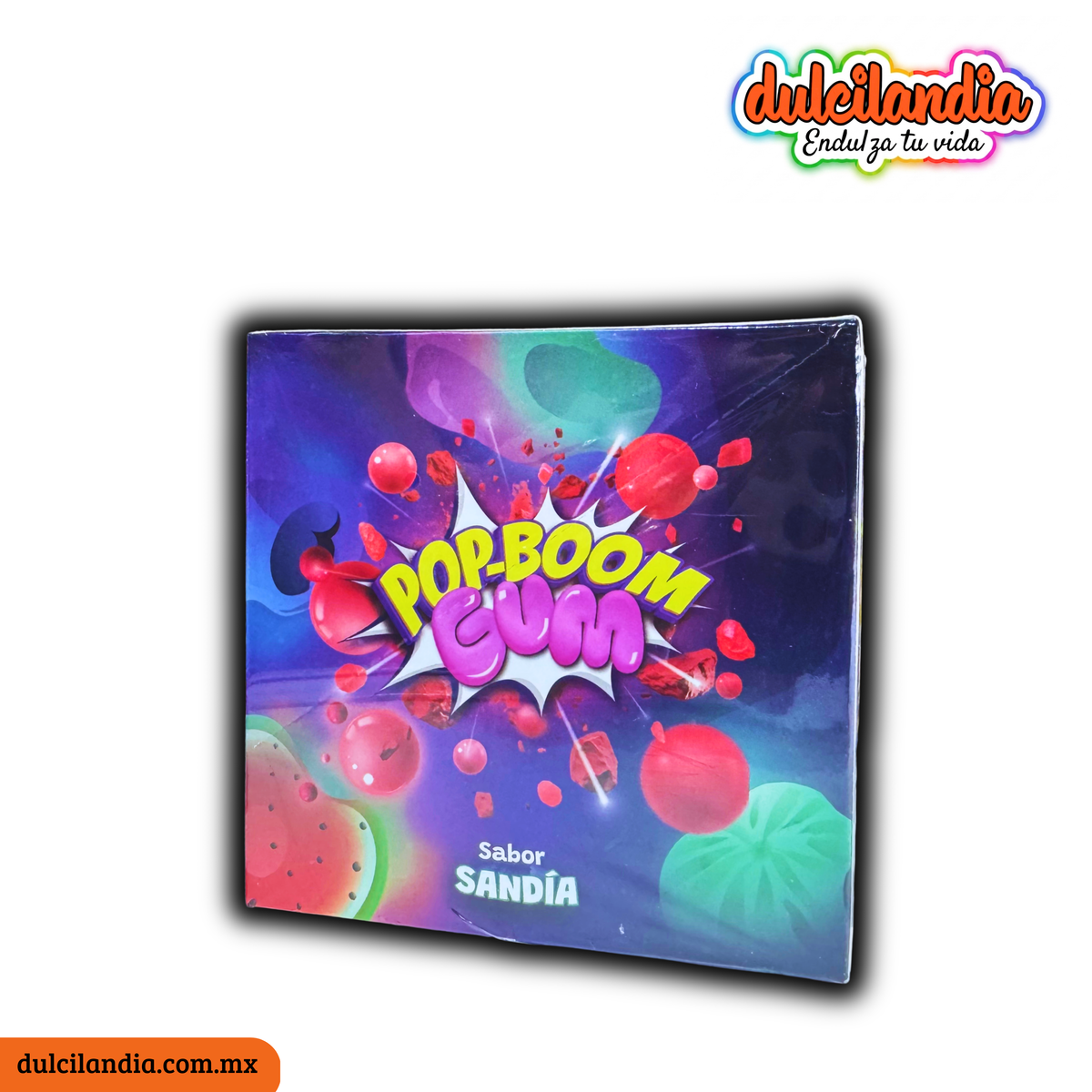 Pop-Boom Gum Chicle en Polvo con Caramelo Tronador Sandía y Blueberry 12g PAFFY Caja c/12