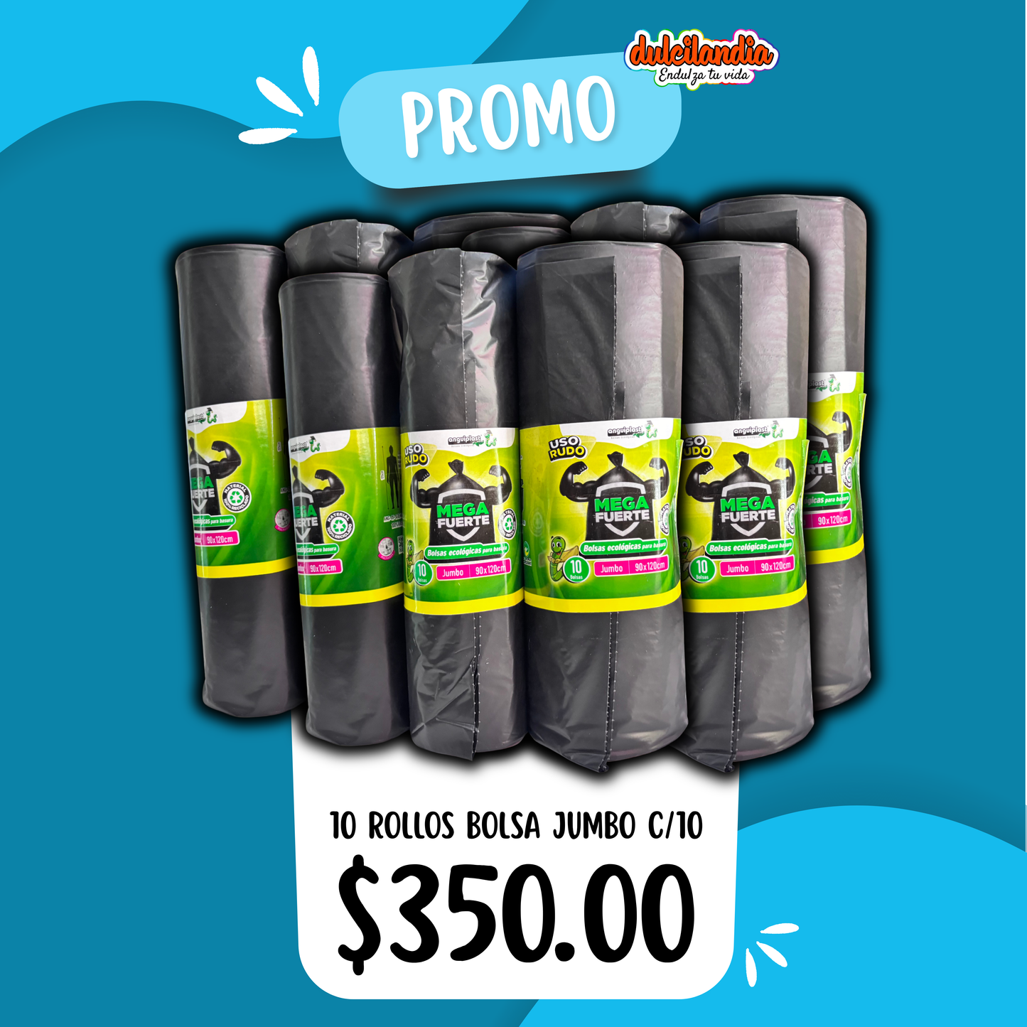 1 Promo 10 Rollos Bolsa Negra Jumbo ANGUIPLAST c/10